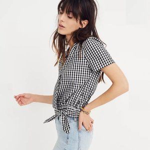 Madewell Short-Sleeve Wrap Top in Gingham Check